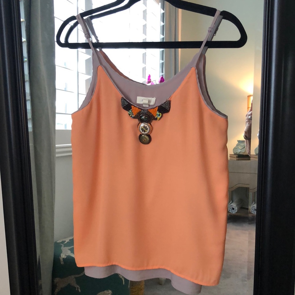 Peach embellished tank spaghetti straps S